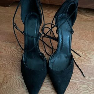 Black Suede Lace Up High Heels